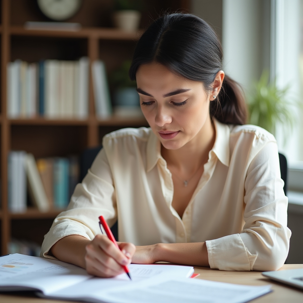 Consultant concentrat analizând documentele unui client